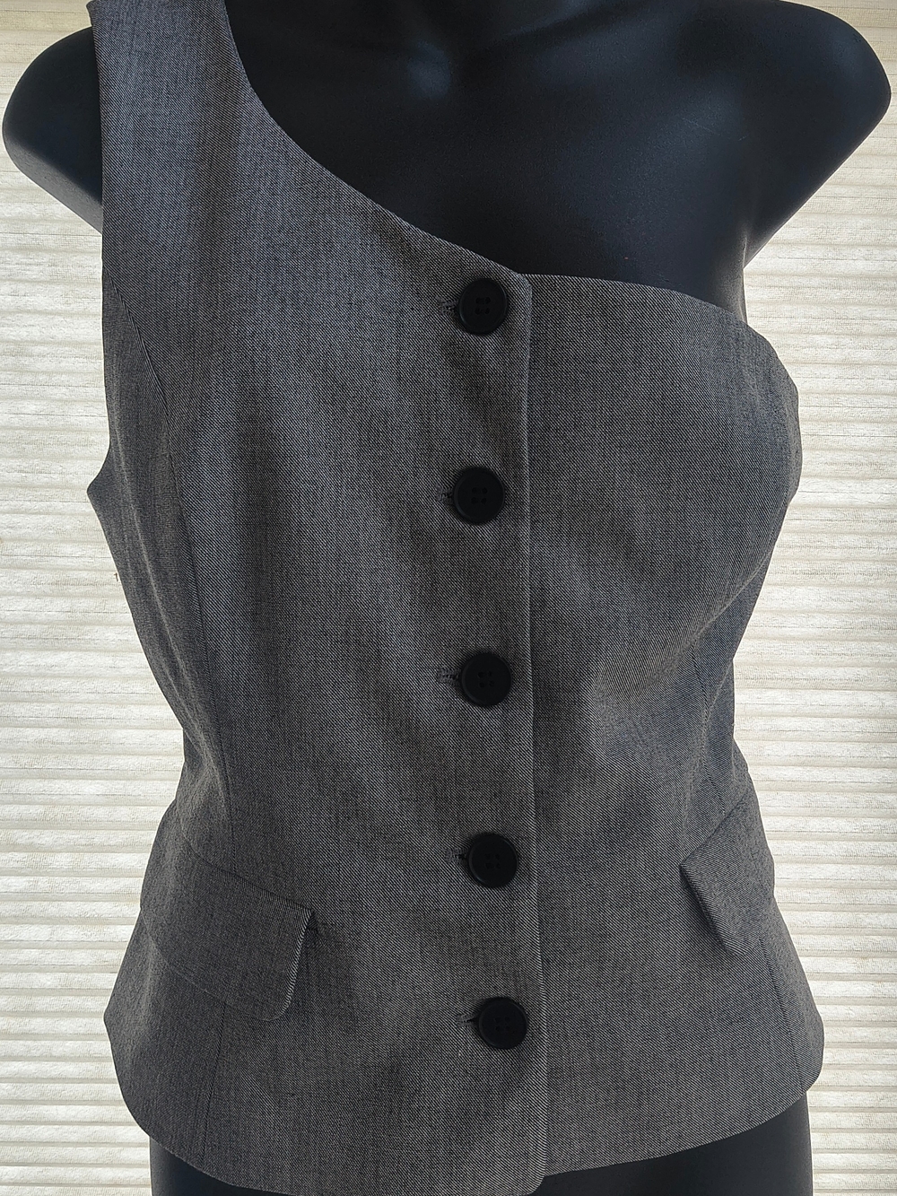 Zara One-Shoulder Gray Button-Front Vest